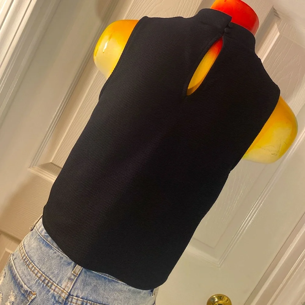 Express Black Crop Tank Top with Mandarin Collar